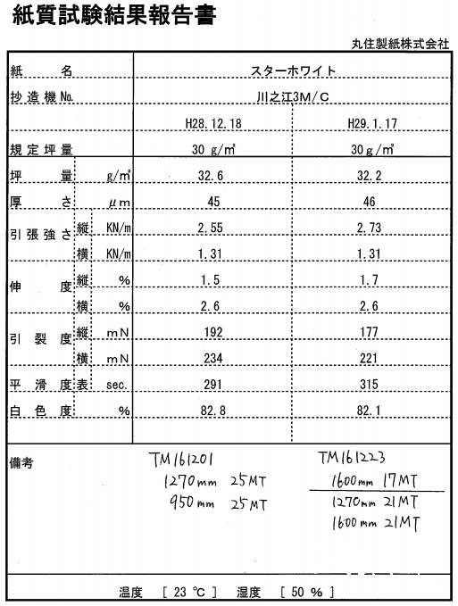 紙質(zhì)試驗報告書